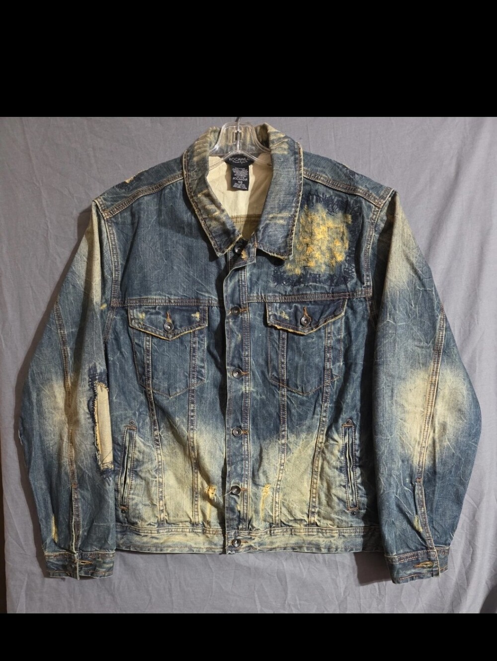 Rocawear Denim Jacket Men’s 46 XL Y2K Bleach Wash Urban Hip Hop Streetwear